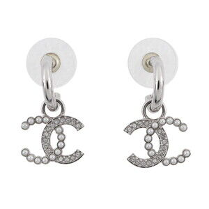 CHANEL Gold Pearl Logo Earrings